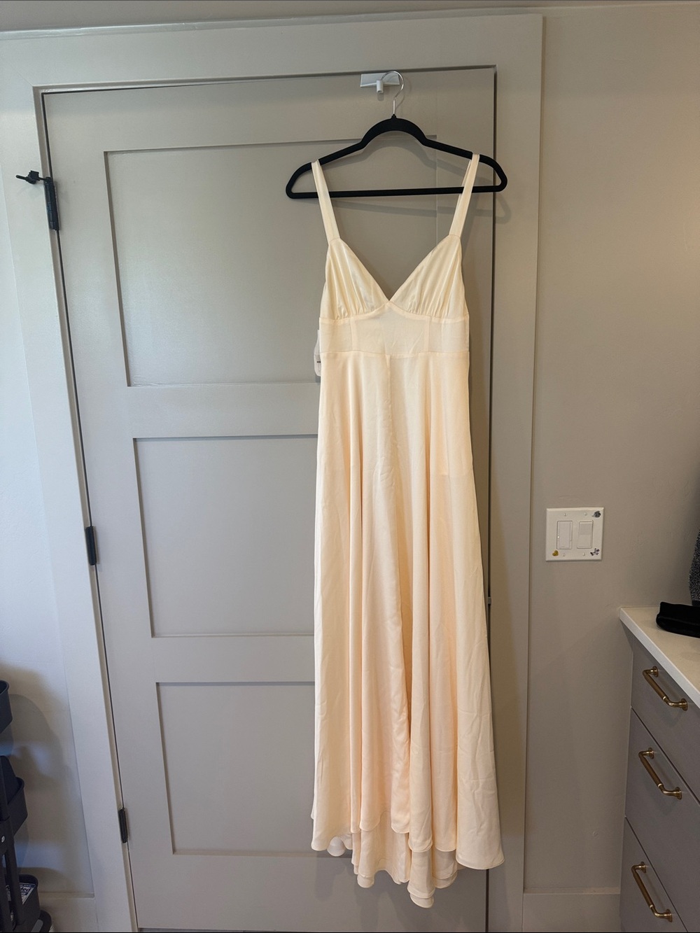Fame and Partners Cream V-Neck Spaghetti Strap Maxi Dress